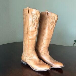 Lucchese Tall Leather Riding Boots in Tan